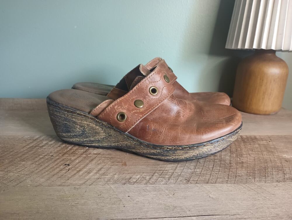 Boc Womens Chunky Harness Clogs 9 Brown Wedge Forest Equestrian Western Rustic